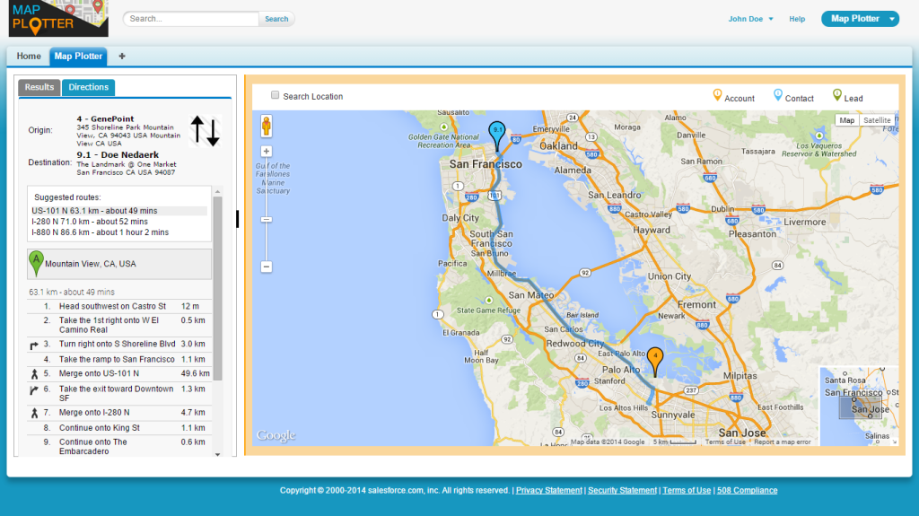 Map Plotter for Salesforce Get Directions
